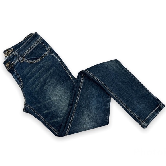 Revolt‎ Skinny Jeans Dark Wash Whiskers 5 Pocket Juniors 5 Tall - Picture 3 of 8